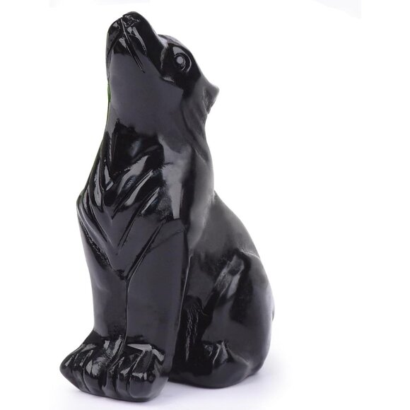2.1 Inch Black Obsidian Wolf Healing Crystal Stone Energy Gemstones Statue - Picture 1 of 6